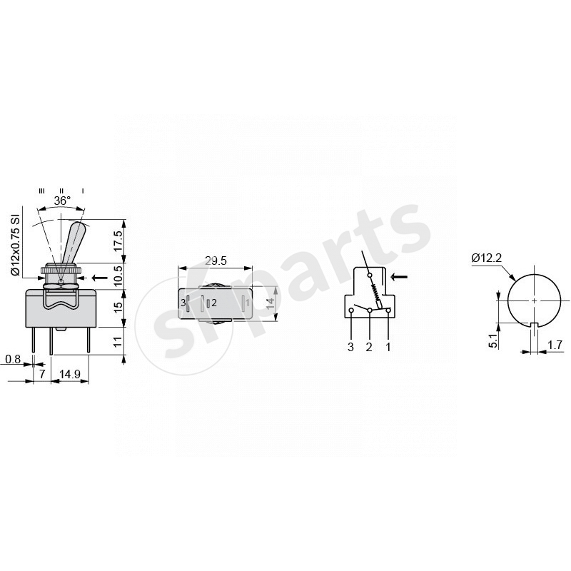 ON-ON TOGGLE SWITCH 3 BLADE TERMINAL