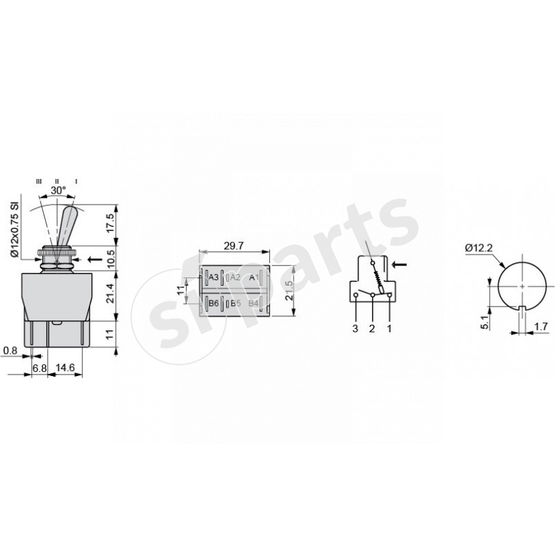ON-ON TOGGLE SWITCH 6 BLADE TERMINAL
