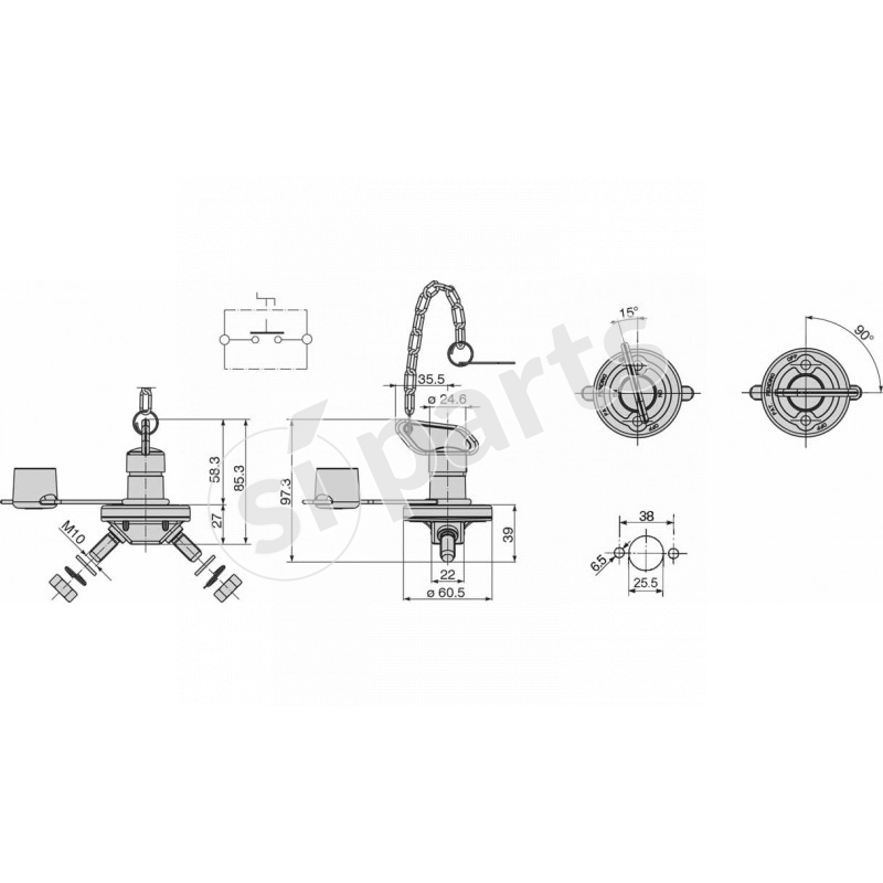 BATTERY MAIN SWITCH WITH KEY, CAP AND CHAIN
