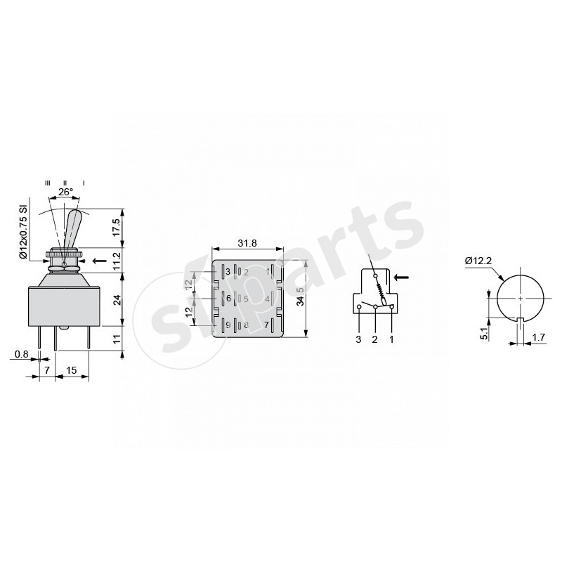 INTERRUTTORE A LEVA 3 POS ON-ON IR