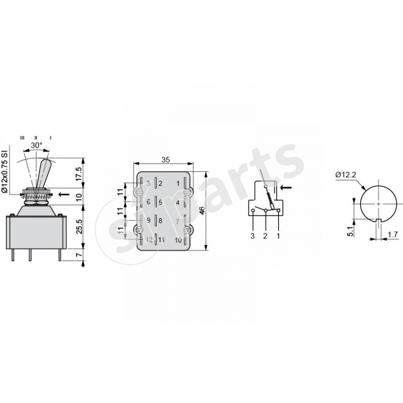 INTERRUTTORE A LEVA 4 POS ON-ON IR