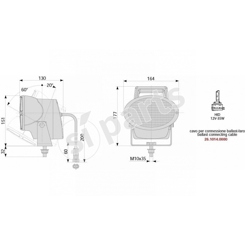 PROIET.ELLIPSE FLOOD+MAN HID 24V IR