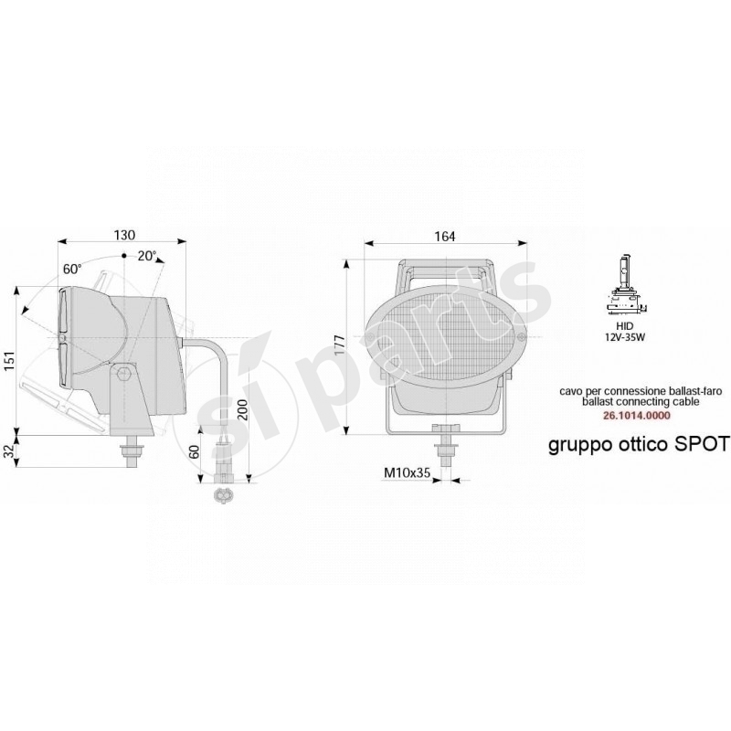 PROIET.ELLIPSE SPOT+MAN HID 24V IR.