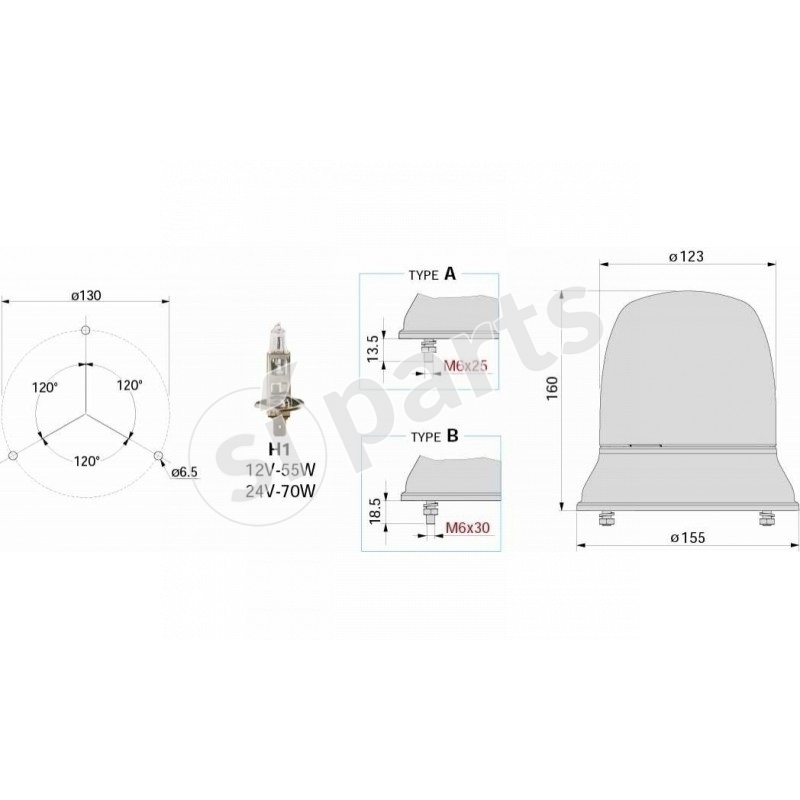 LAMPADA ROTANTE AMBRA IR.12V NON TR