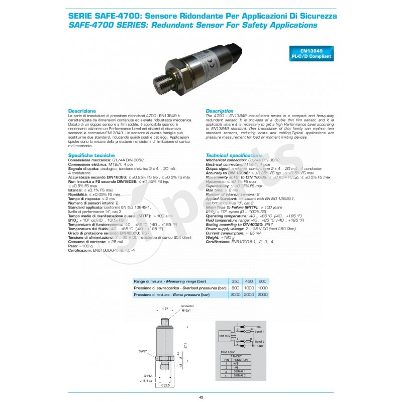 350 BAR EN15000 PRESSURE TRANSDUCER 3B6
