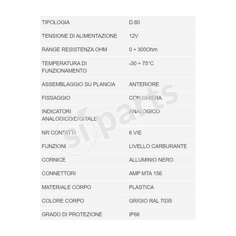 STRUMENTO DIAMETRO 60 INDICATORE LIVELLO CARBURANTE 12V IR UNIDECK