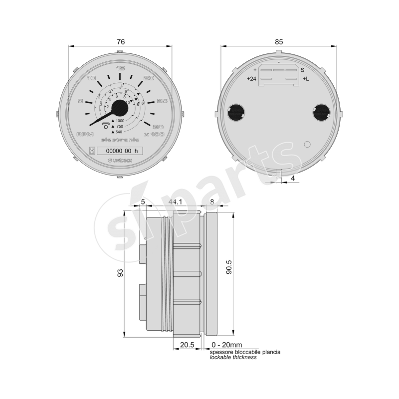 UNIDECK CHRONOGYROMETER 12V 3000 LAPS PTO