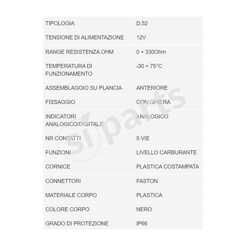 STRUMENTO DIAMETRO 52 INDICATORE LIVELLO CARBURANTE 12V IR UNIDECK