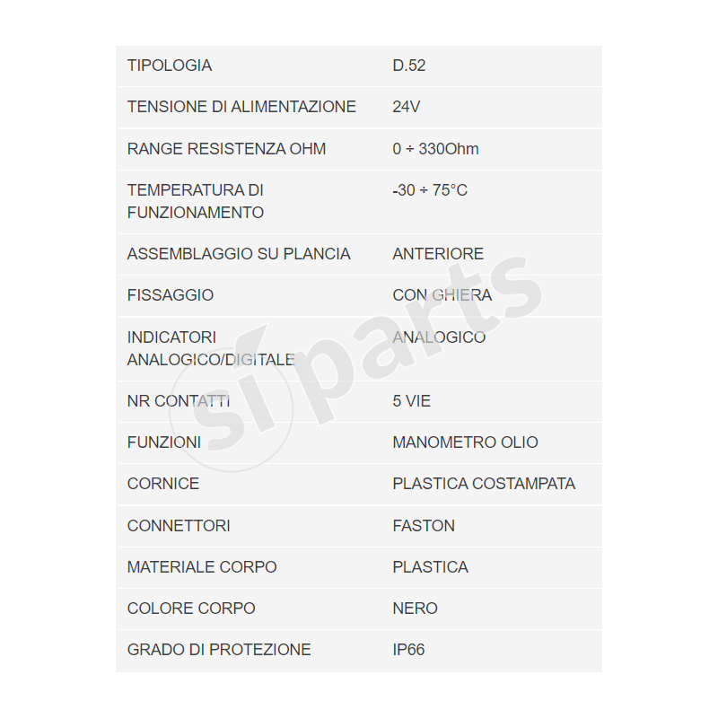 STRUMENTO INDICATORE PRESSIONE OLIO MOTORE 24V IR UNIDECK