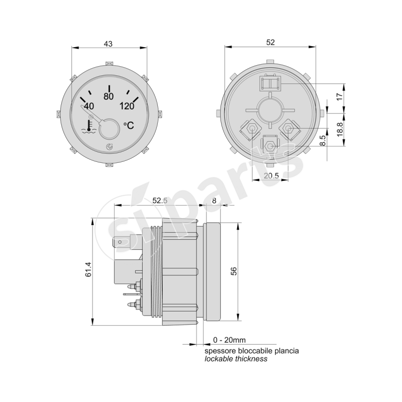 UNIDECK 12V 52 DIAMETER INSTRUMENT