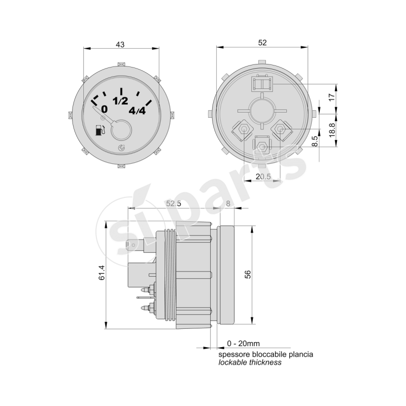 STRUMENTO INDICATORE LIVELLO CARBURANTE 12V CONNETTORE + CORNICE CROMATA UNIDECK