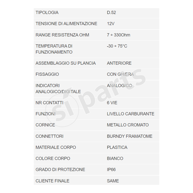 STRUMENTO INDICATORE LIVELLO CARBURANTE 12V CONNETTORE + CORNICE CROMATA UNIDECK