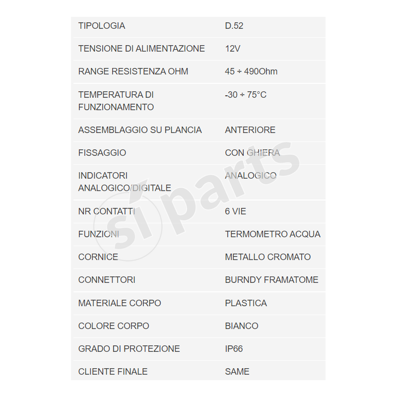 UNIDECK WATER THERMOMETER 40-120° 12V CONNECTORS + CHROME FRAME
