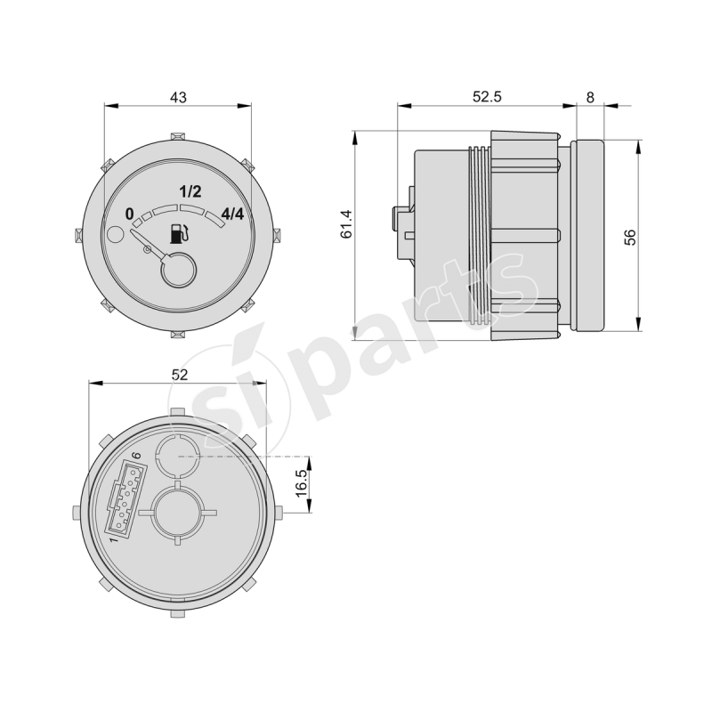 STRUMENTO DIAMETRO 52 INDICATORE LIVELLO CARBURANTE 12V IR UNIDECK