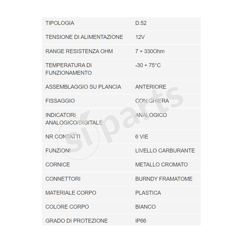 STRUMENTO DIAMETRO 52 INDICATORE LIVELLO CARBURANTE 12V IR UNIDECK