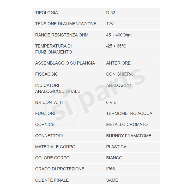 UNIDECK COLORED WATER THERMOMETER 12V A SETT + CHROME FRAME