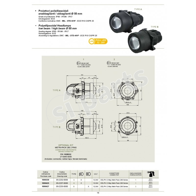 PROIETTORI POLIELLISSOIDALI ANABBAGLIANTI-ABBAGLIANTI Ø 55 MM