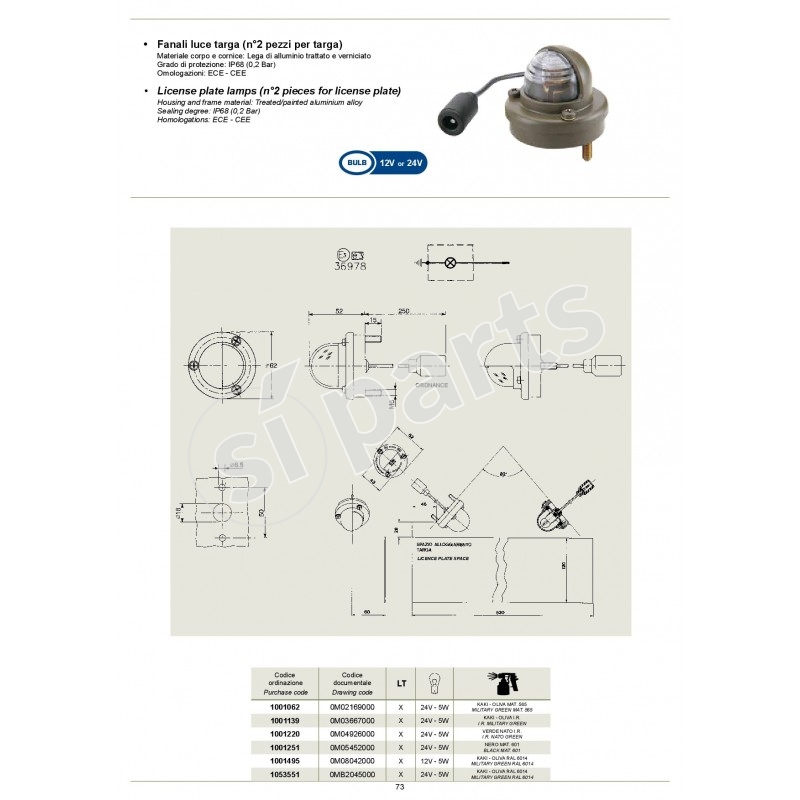 FANALI LUCE TARGA (N° 2 PEZZI PER TARGA)