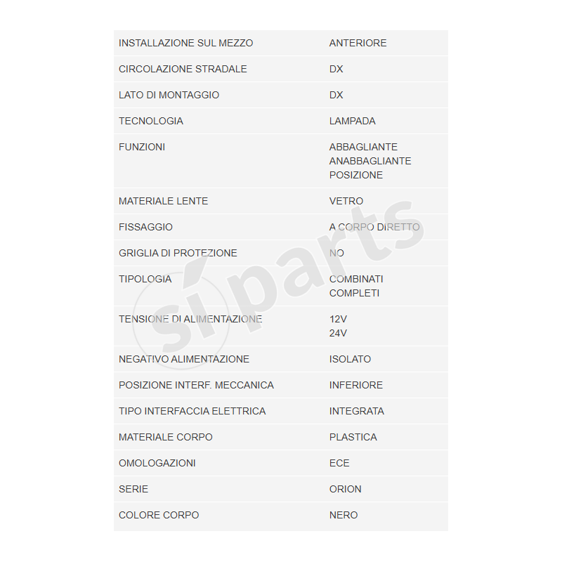 PROIETTORE DX CIRC. DX LAMPADA